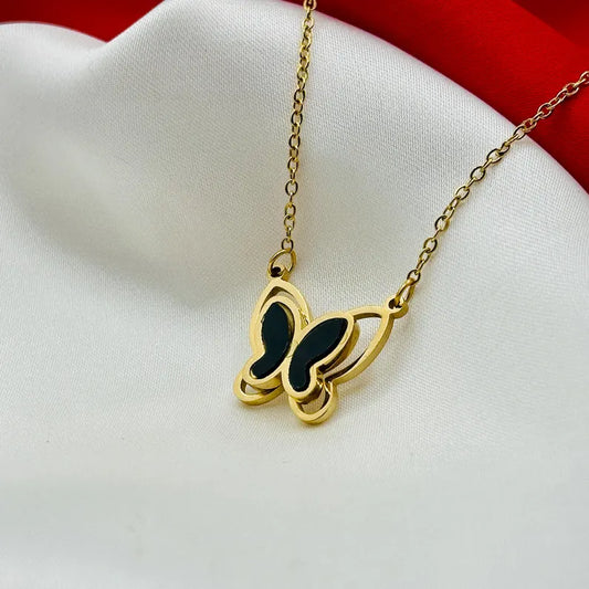 Double Layer Butterfly Necklace - Stainless Steel