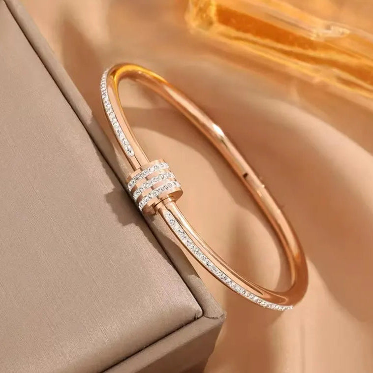 Studded Lock Zirconia Handcuff - Stainless Steel