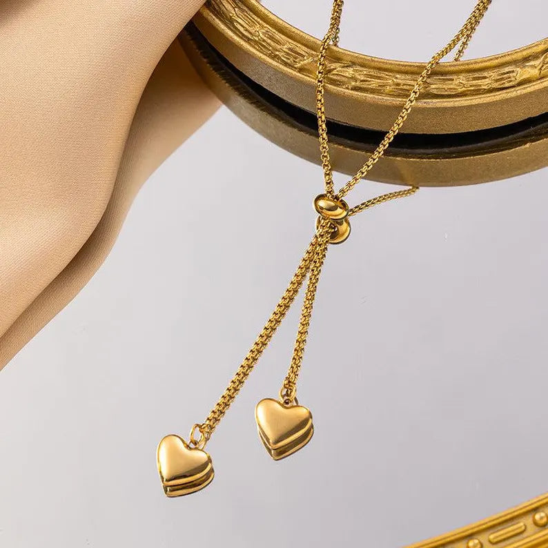 Twin Heart Love Necklace - Stainless Steel