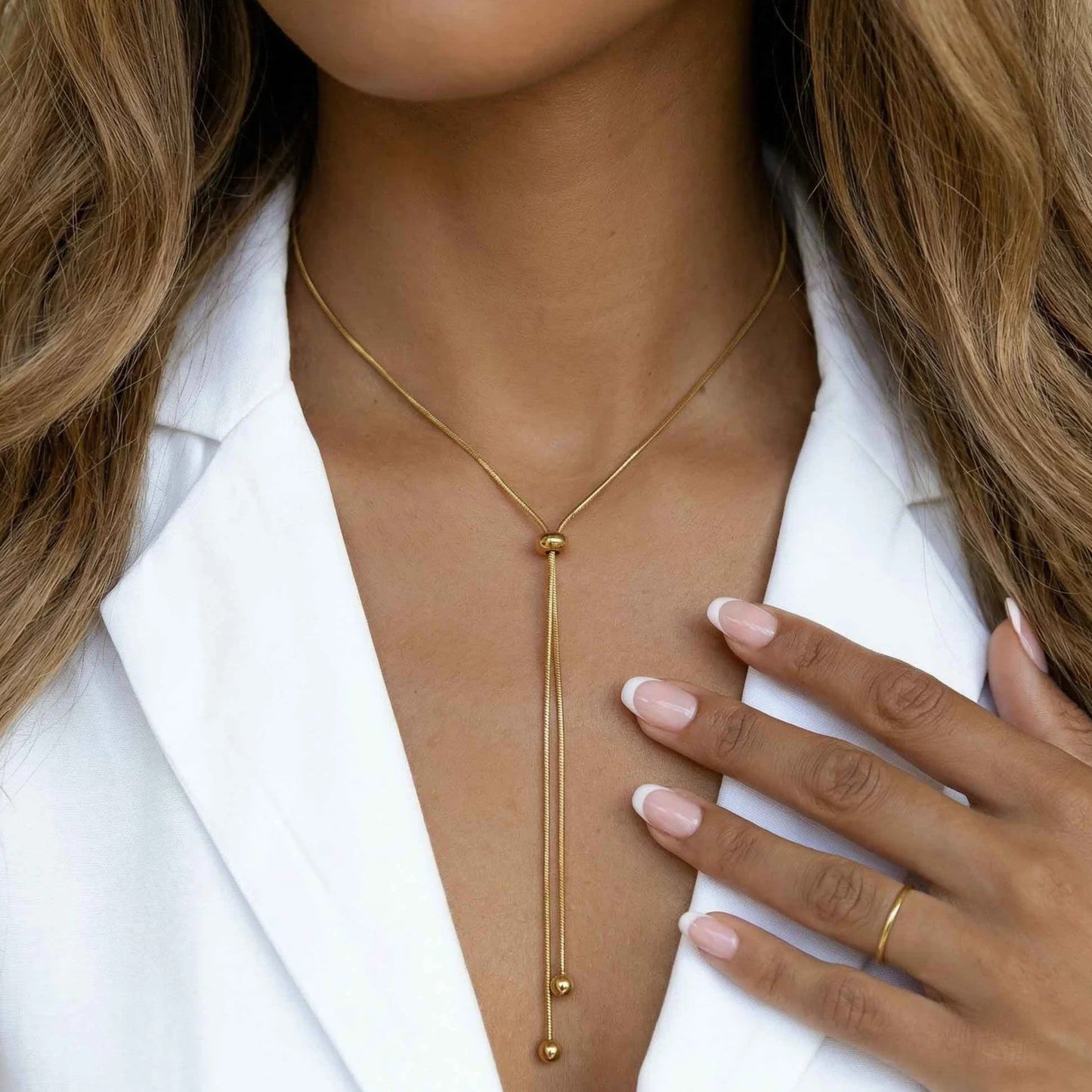 Double Ball Lace Chain Necklace - Stainless Steel