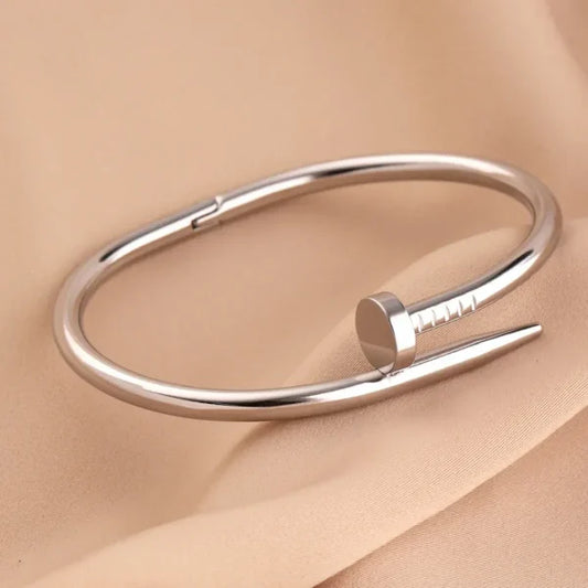 Silver Screw Nail Bracelet - Stainless Steel