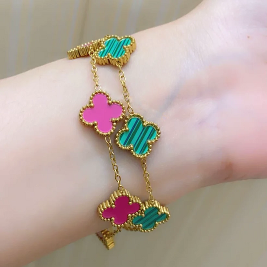 2 Clover Bracelets (Pink + Green)
