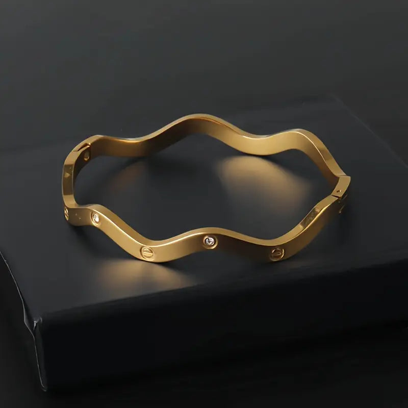 One Gap Stone Wave Handcuff - Stainless Steel