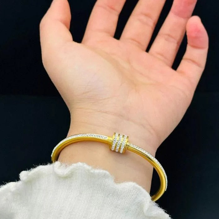 Studded Lock Zirconia Handcuff - Stainless Steel