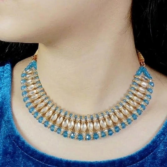 Sky Blue Tillak Polki Necklace - China Gold