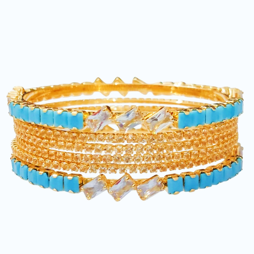 Three Diamond Blue Bangle Set - Premium Quality China Gold