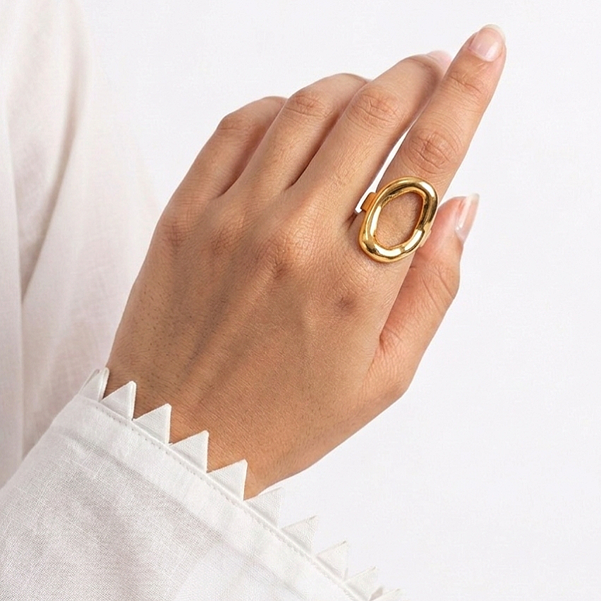Grumpy Oval Adjustable Ring - Stainless Steel