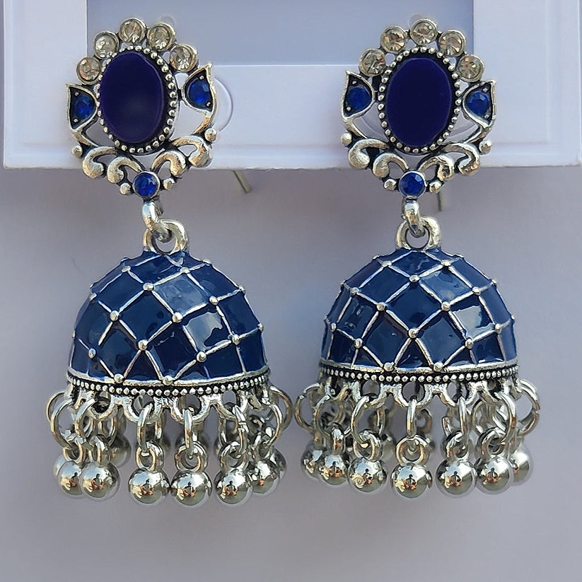 Dark Blue Meenakari Jhumka - China Imported