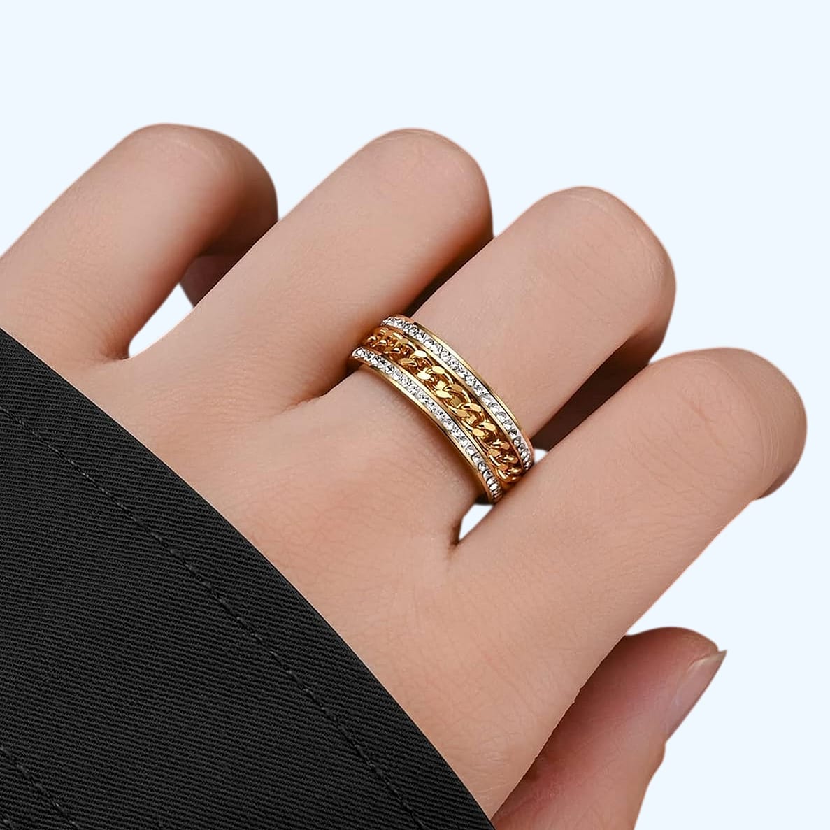 Double Row Studs Chain Ring - Stainless Steel