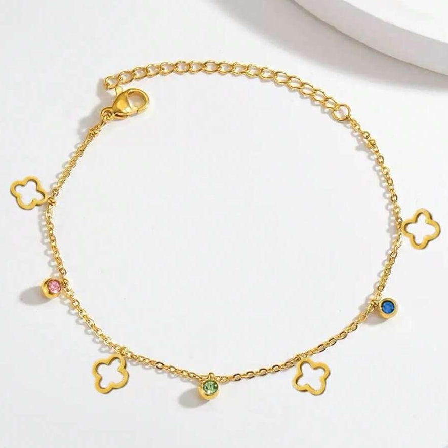 Crystal Hollow Clover Bracelet - Stainless Steel