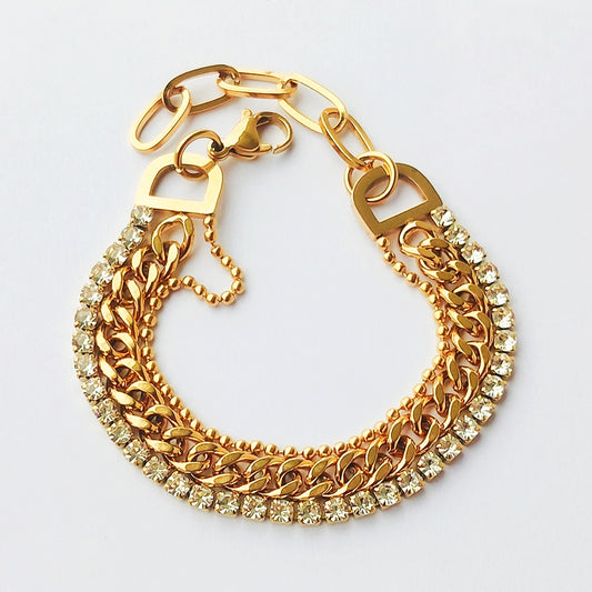 Triple Layer (Beads + Curb + Tennis) Bracelet - Stainless Steel