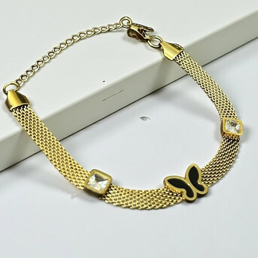 Butterfly Stones Mesh Bracelet - Stainless Steel