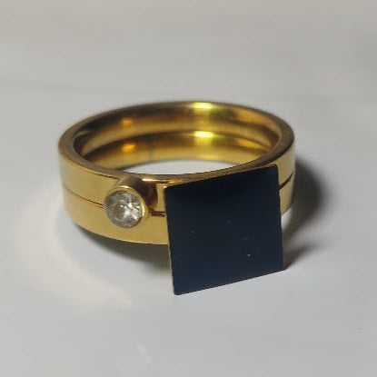 Square Diamond Couple Ring - Stainless Steel