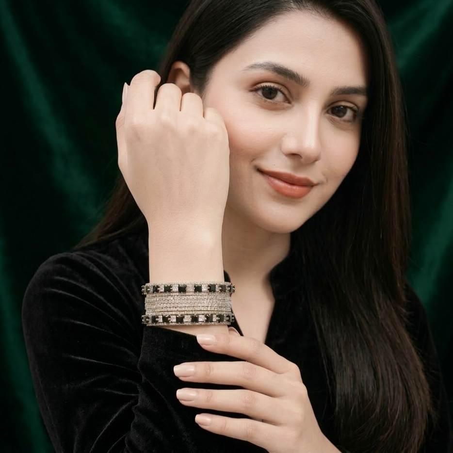 Black Rectangle Bangle Set - Premium Quality China Gold