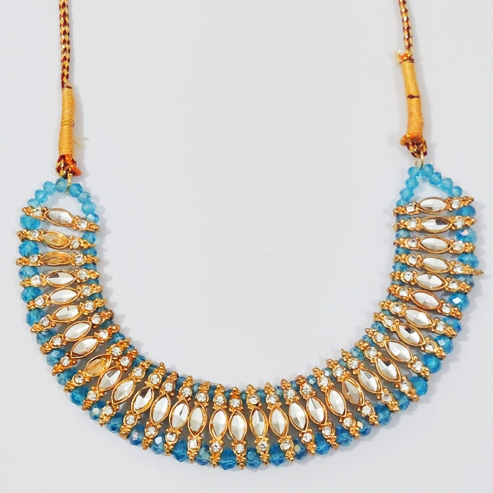 Sky Blue Tillak Polki Necklace - China Gold