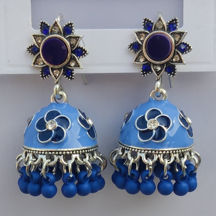 Blue Flower Jhumki - China Imported