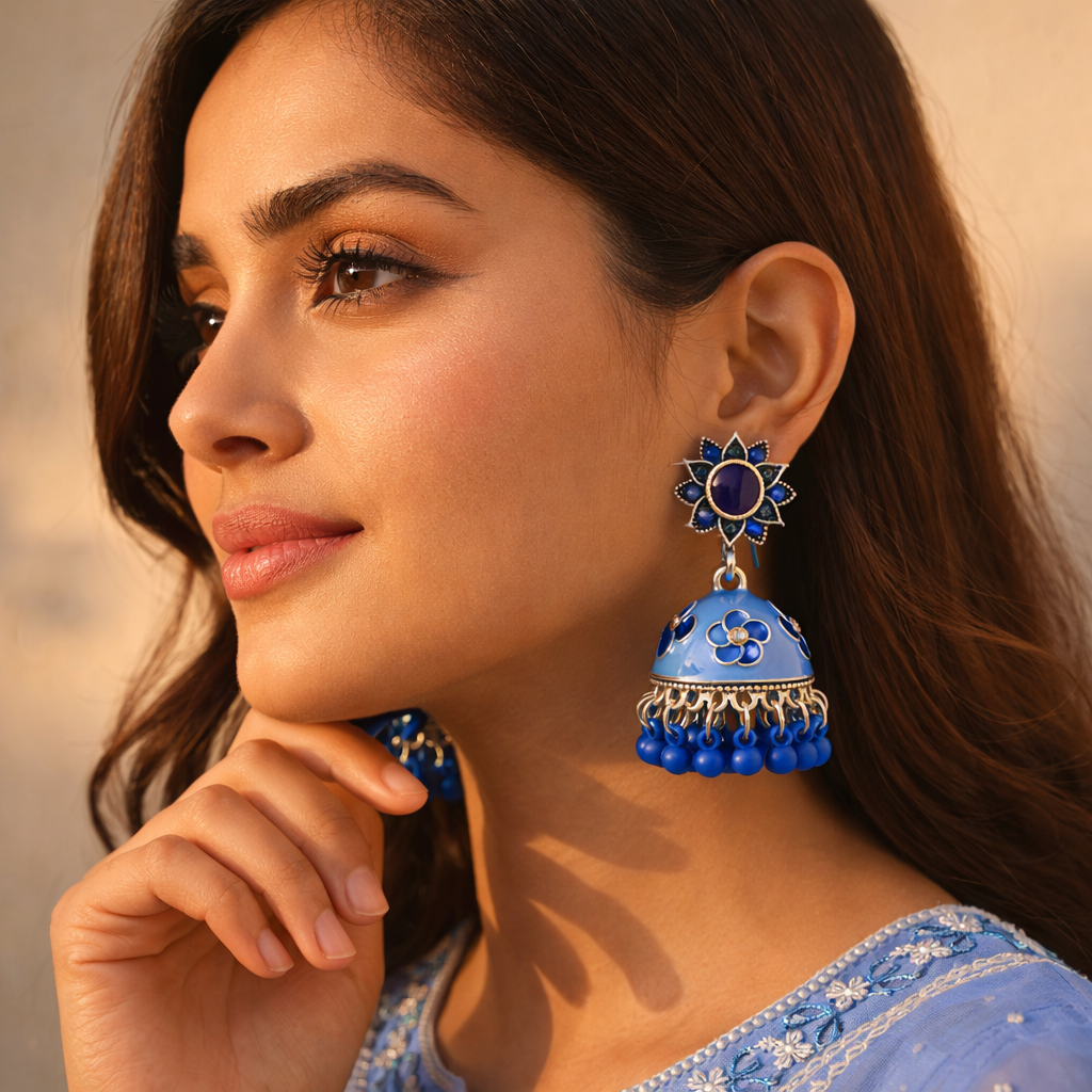 Blue Flower Jhumki - China Imported