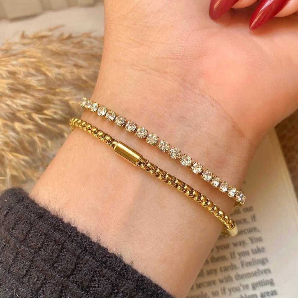 Double Layer (Square Tennis + Simple Beads) Bracelet