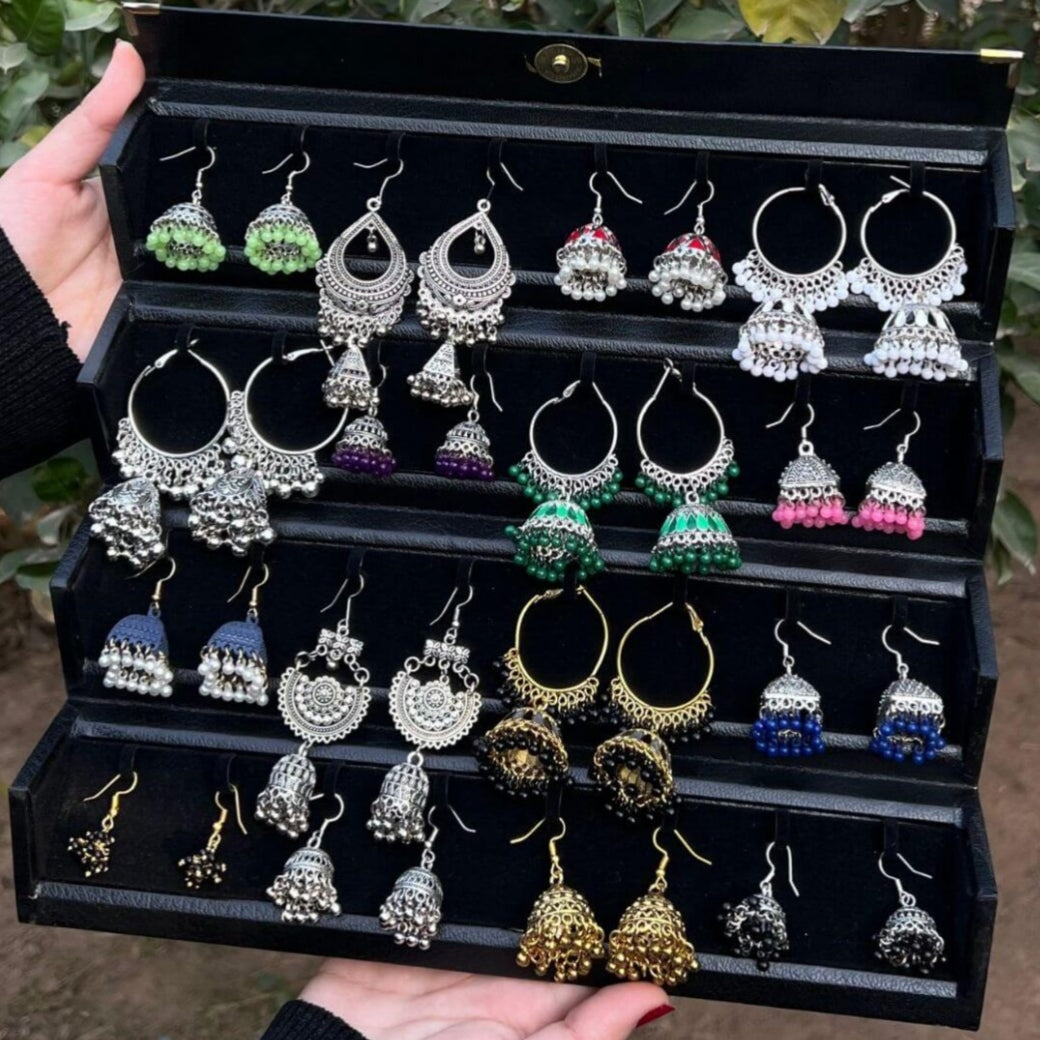 Foldable Velvet 16 Meenakari Jhumka Box