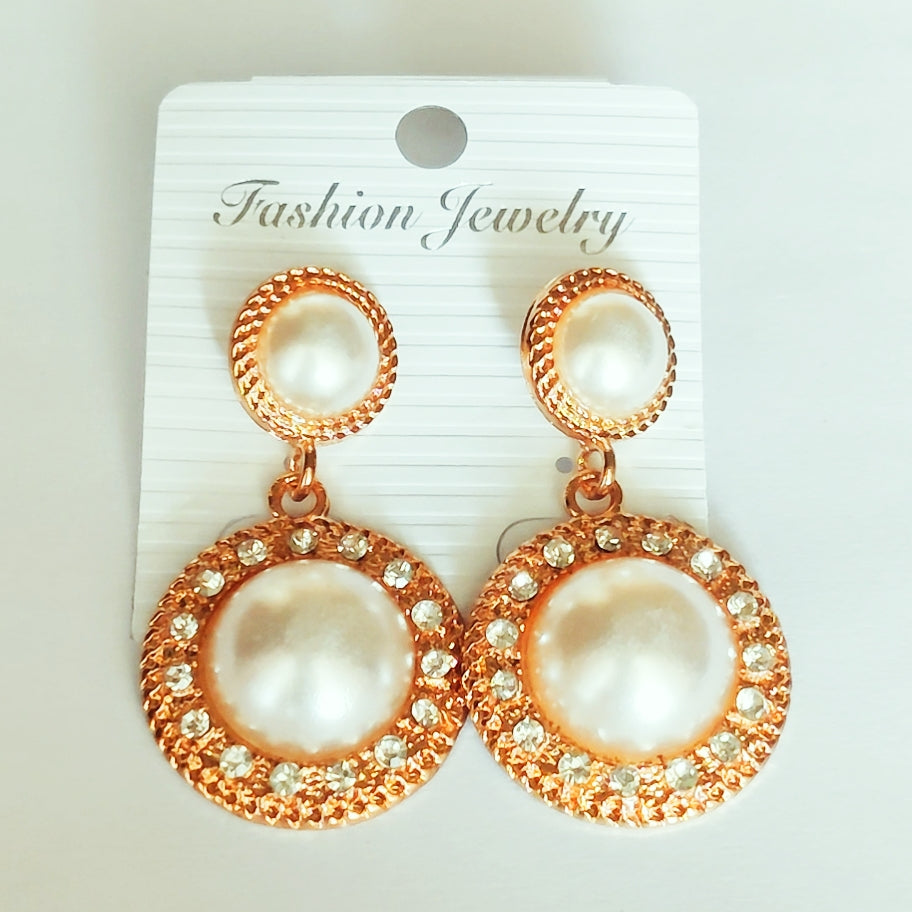 Double Round Pearl Earrings - China Gold