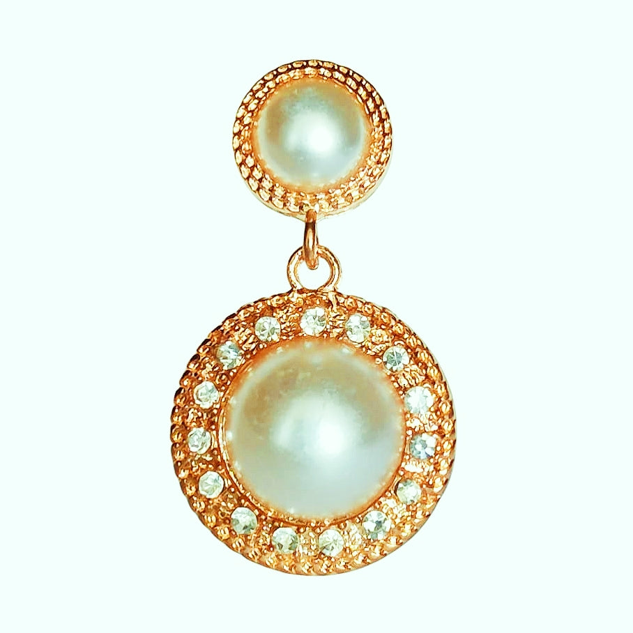Double Round Pearl Earrings - China Gold