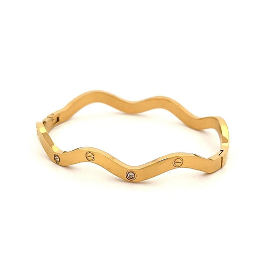 One Gap Stone Wave Handcuff - Stainless Steel