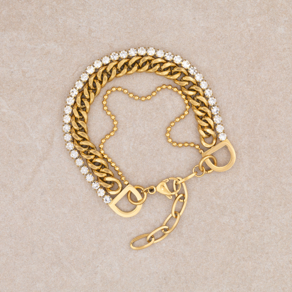 Triple Layer (Beads + Curb + Tennis) Bracelet - Stainless Steel