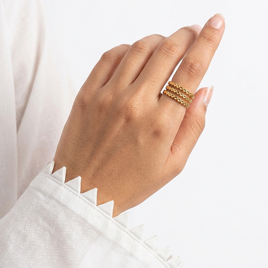 Triple Layer Coin Beads Adjustable Ring - Stainless Steel