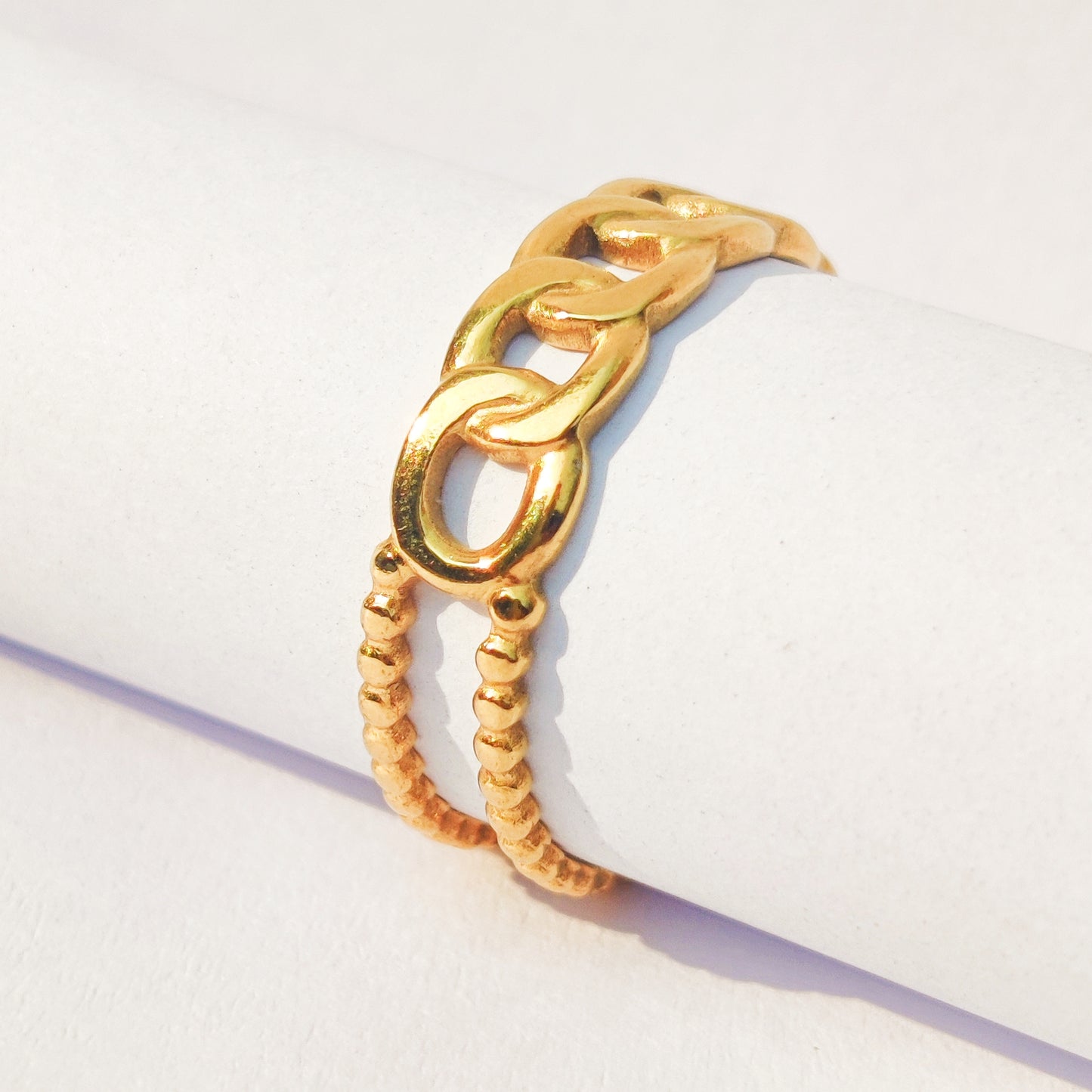 Beads Chain Adjustable Ring - Stainless Steel