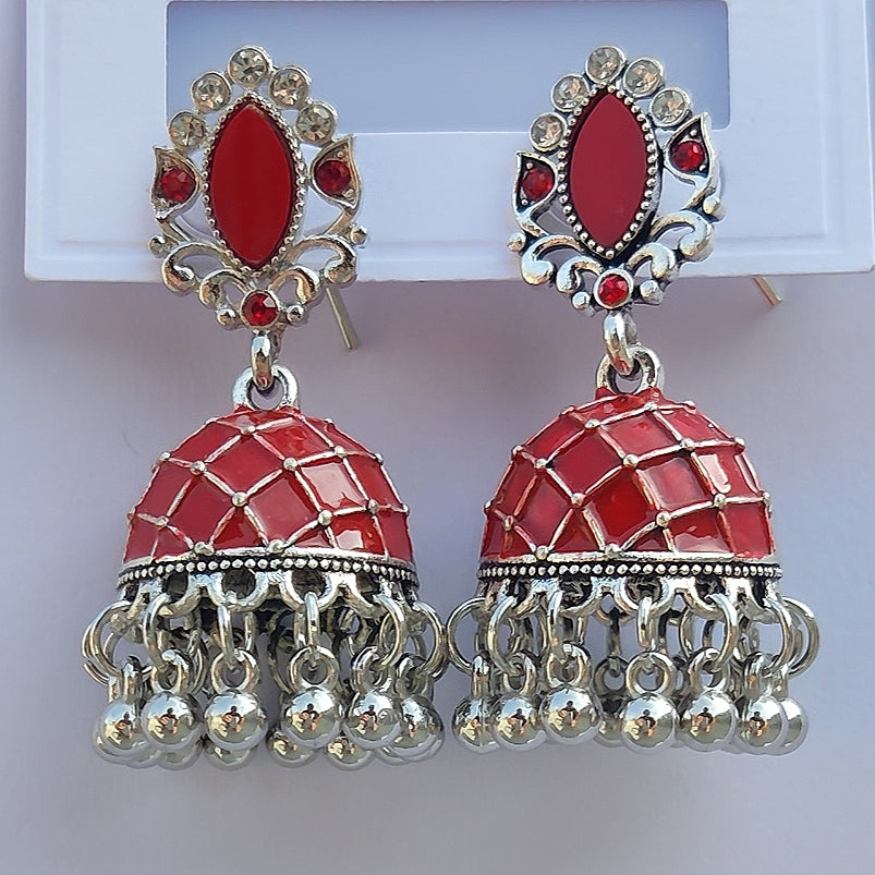 Dark Red Meenakari Jhumka - China Imported