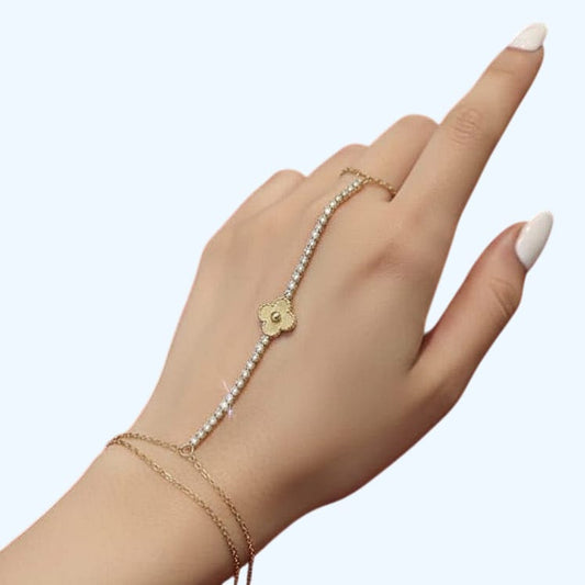 Tennis Clover Hand Chain Bracelet - Stainless Steel