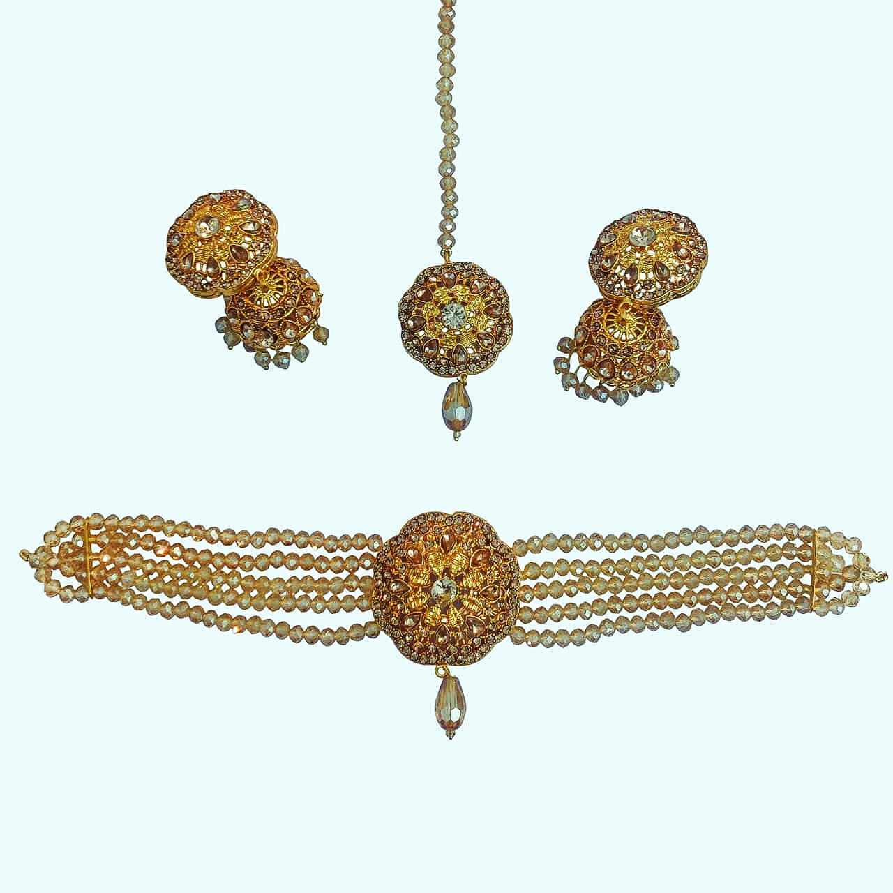Mughal Queens Set (Necklace + Earrings + Head Ornament) - Cultural Handmade