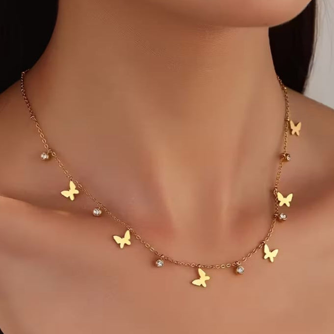 Butterfly Diamond Necklace - Stainless Steel
