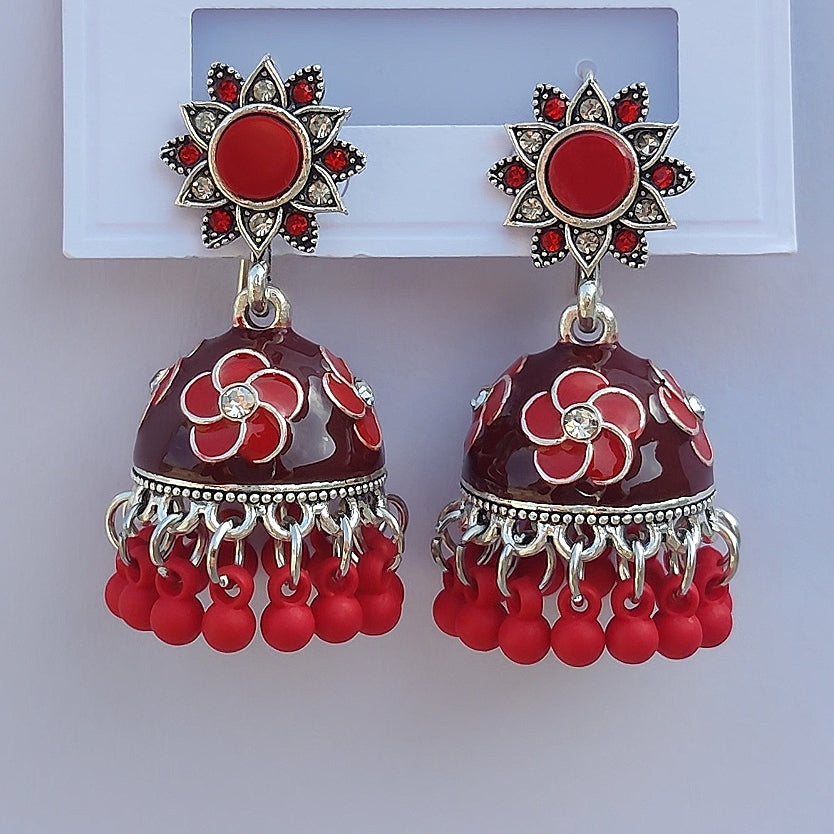 Black Red Meenakari Jhumka - China Imported