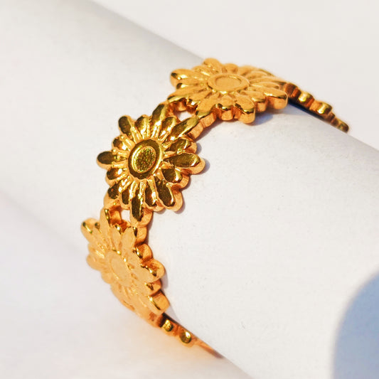 Sunflower Adjustable Ring - Stainless Steel