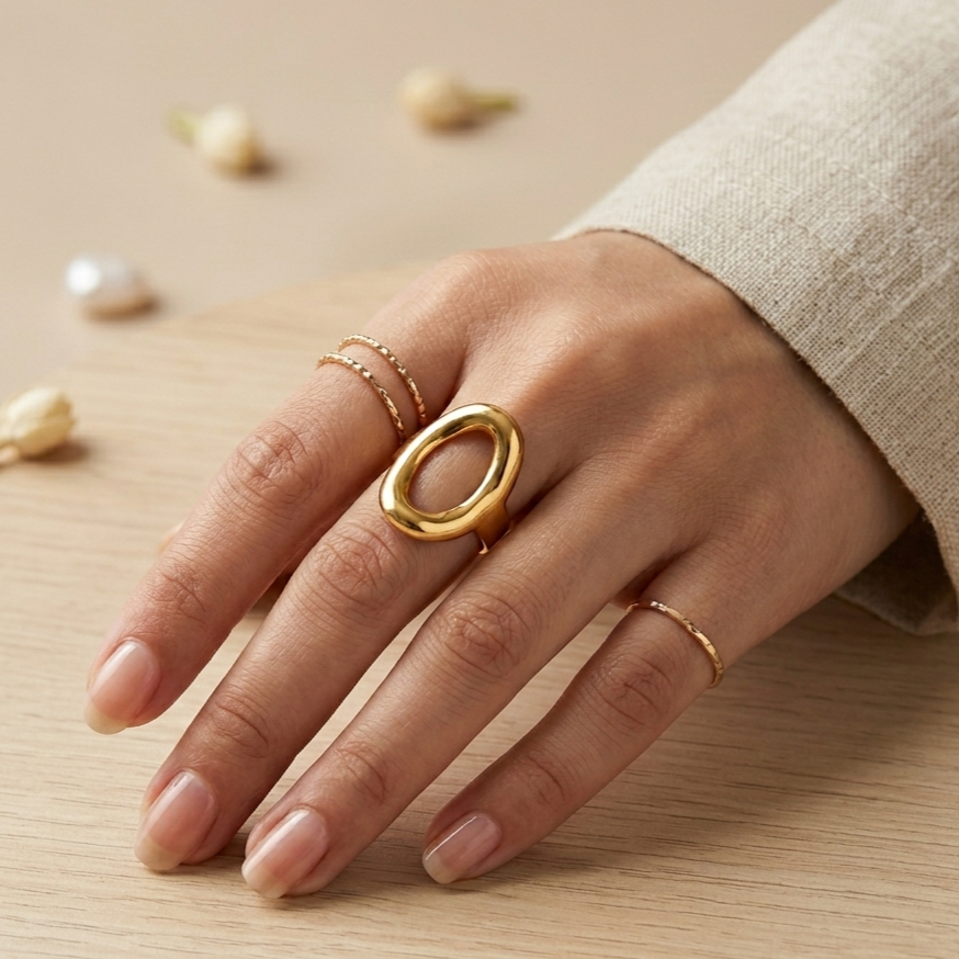 Grumpy Oval Adjustable Ring - Stainless Steel