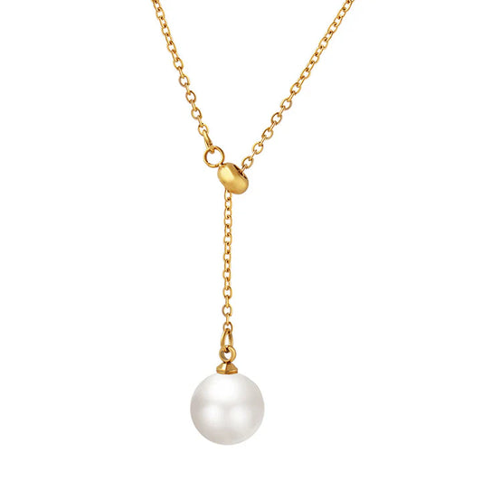 Pearl Slider Necklace - Stainless Steel