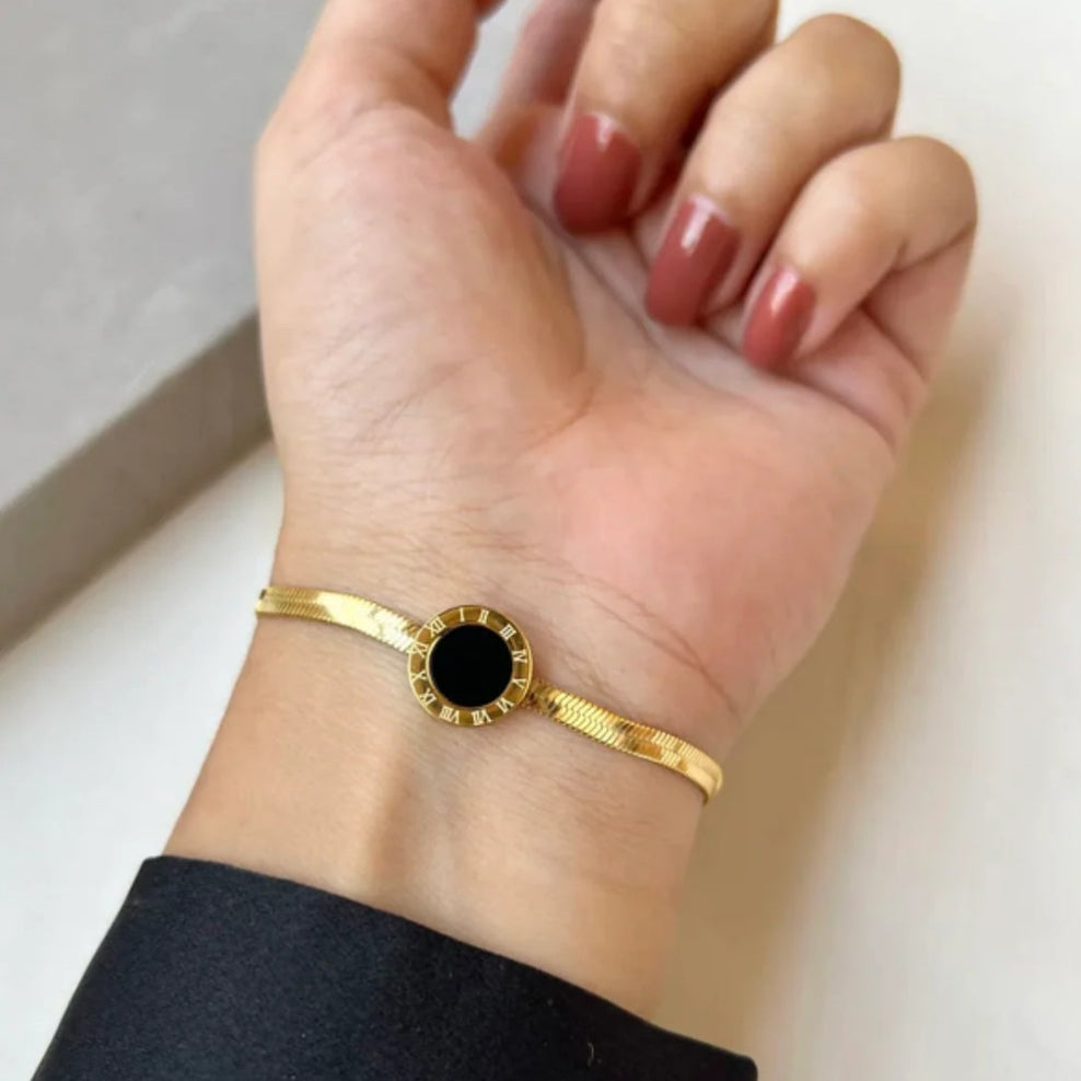 Black Roman Single Stone Bracelet - Stainless Steel