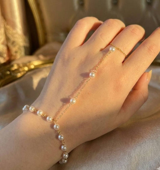 Pearl Hand Chain Bracelet - Stainless Steel