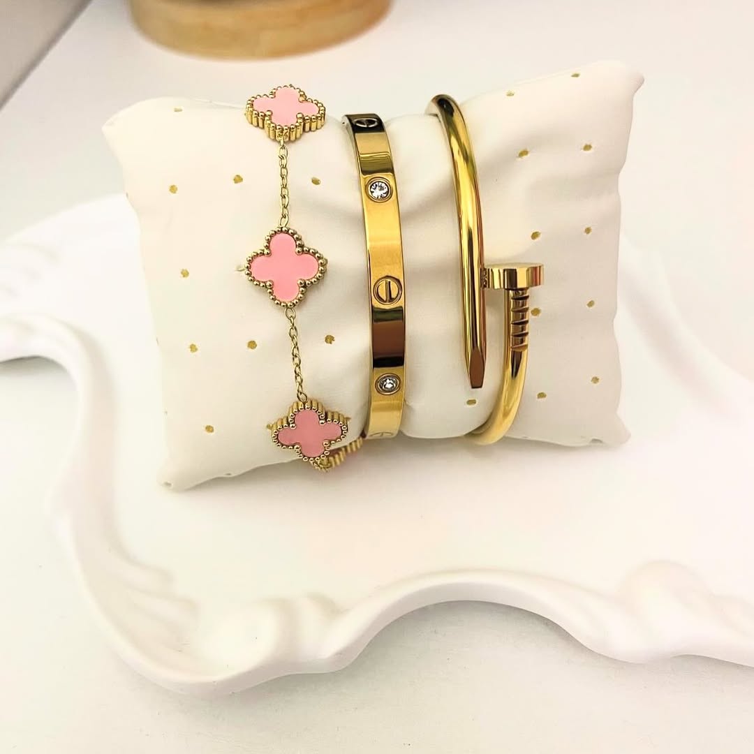 3 Bracelets (Cartier + Screw Nail + Pink Clover)