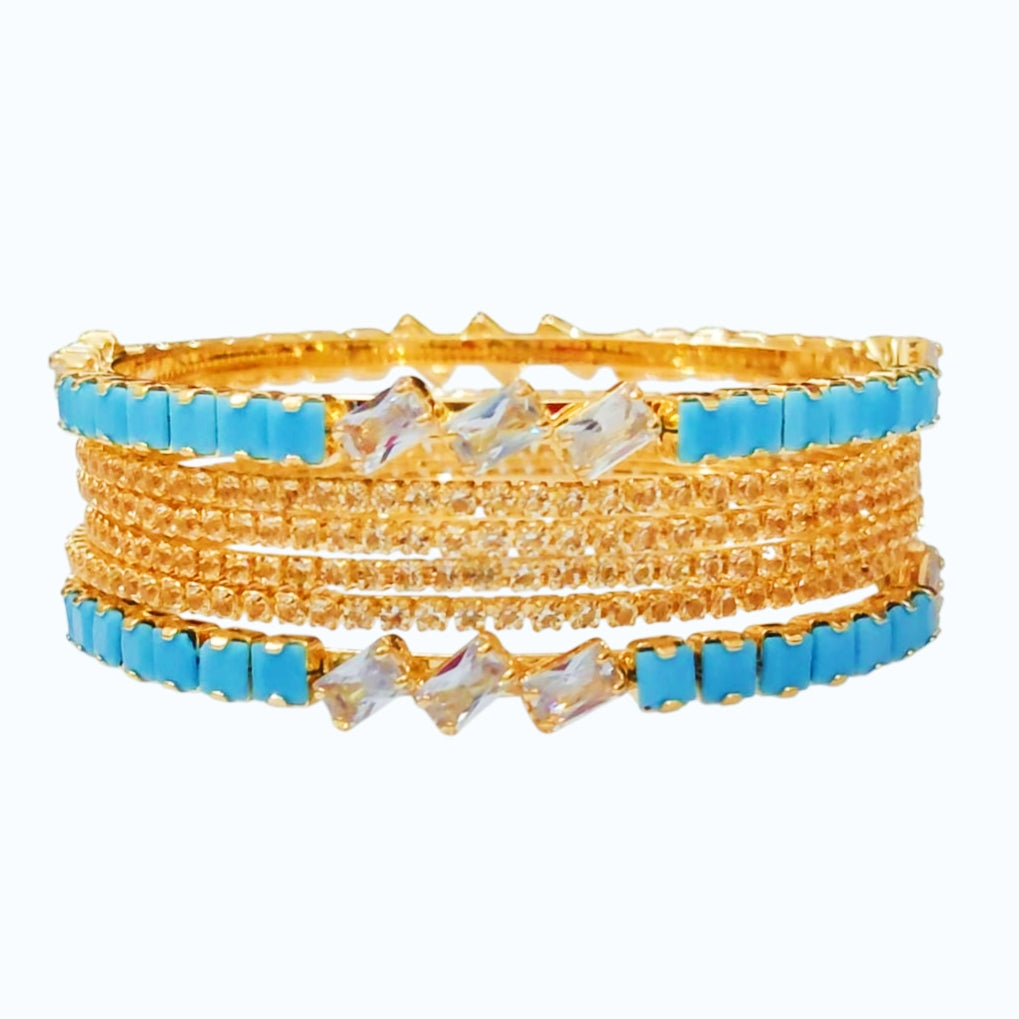 Three Diamond Blue Bangle Set - Premium Quality China Gold