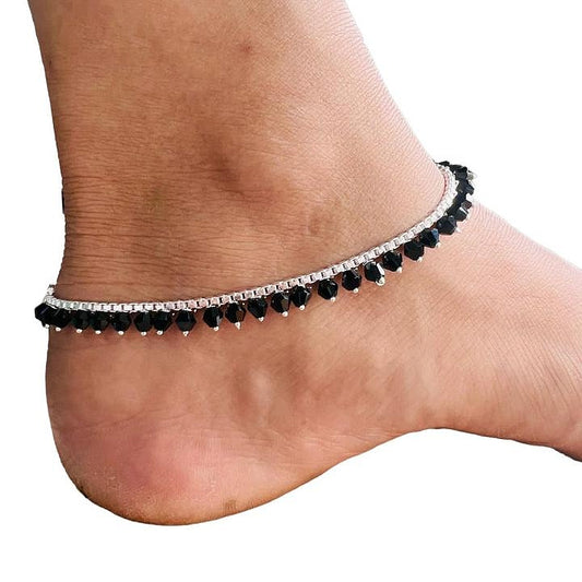 Black Stud Beads Anklet - Stainless Steel