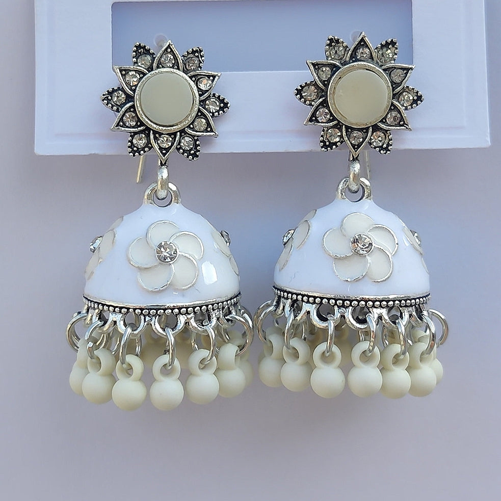 Cream White Meenakari Jhumka - China Imported