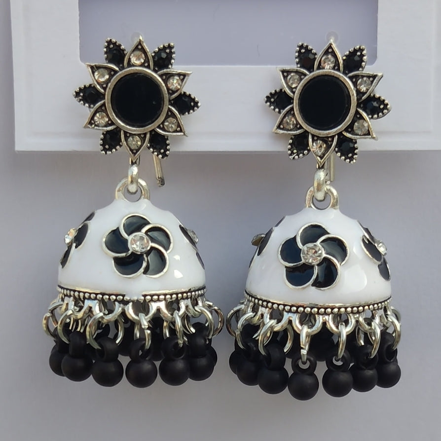 Black White Meenakari Jhumka - China Imported
