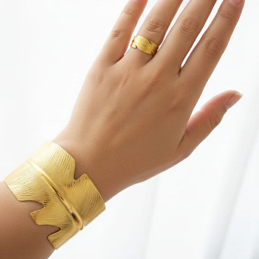 Wide Leaf Open Cuff (Bangle + Ring)