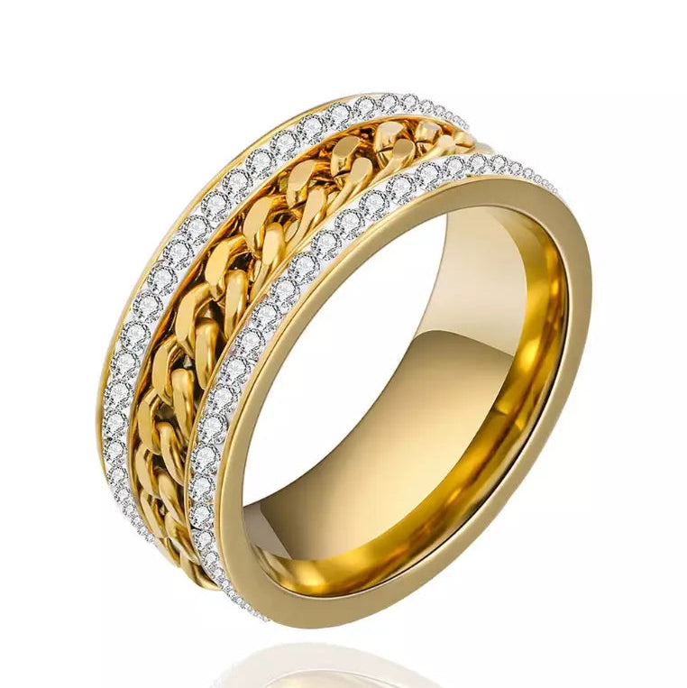 Double Row Studs Chain Ring - Stainless Steel