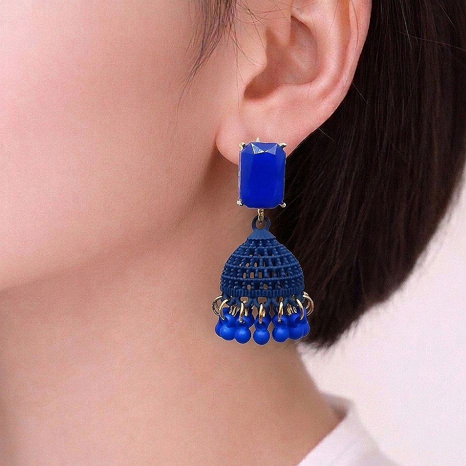 Reactangle Stone Dark Blue Earrings - China Gold