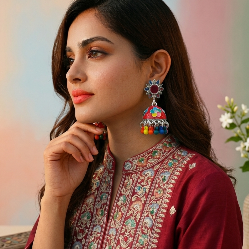 Multicolor Meenakari Jhumka - China Imported