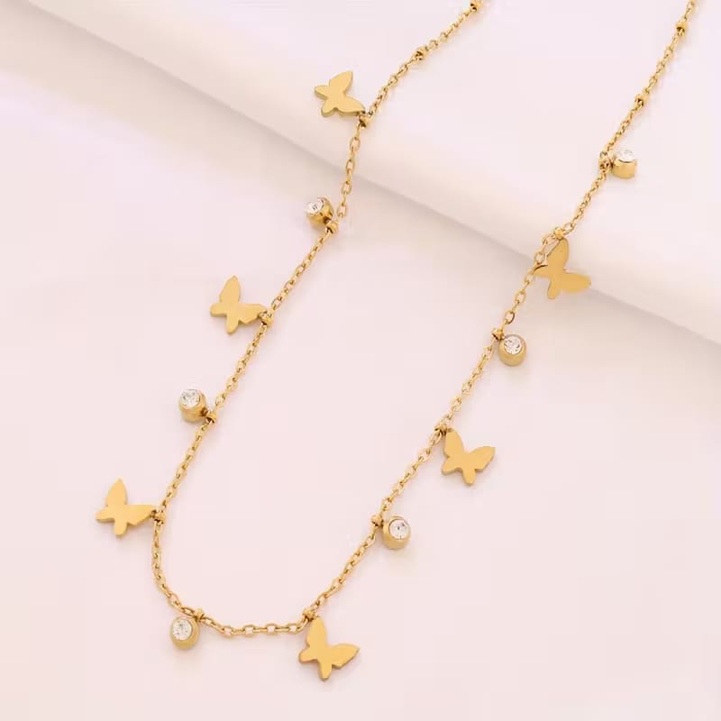 Butterfly Diamond Necklace - Stainless Steel