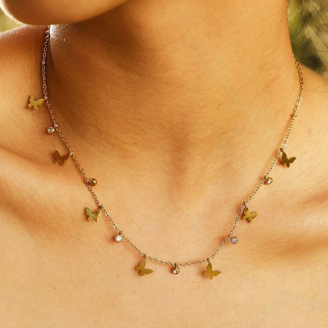 Butterfly Diamond Necklace - Stainless Steel